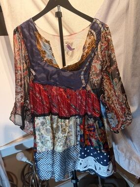 Fabric for Sewing Vintage Silk Scarves Sewn into Place Nationale Bohemian Dress